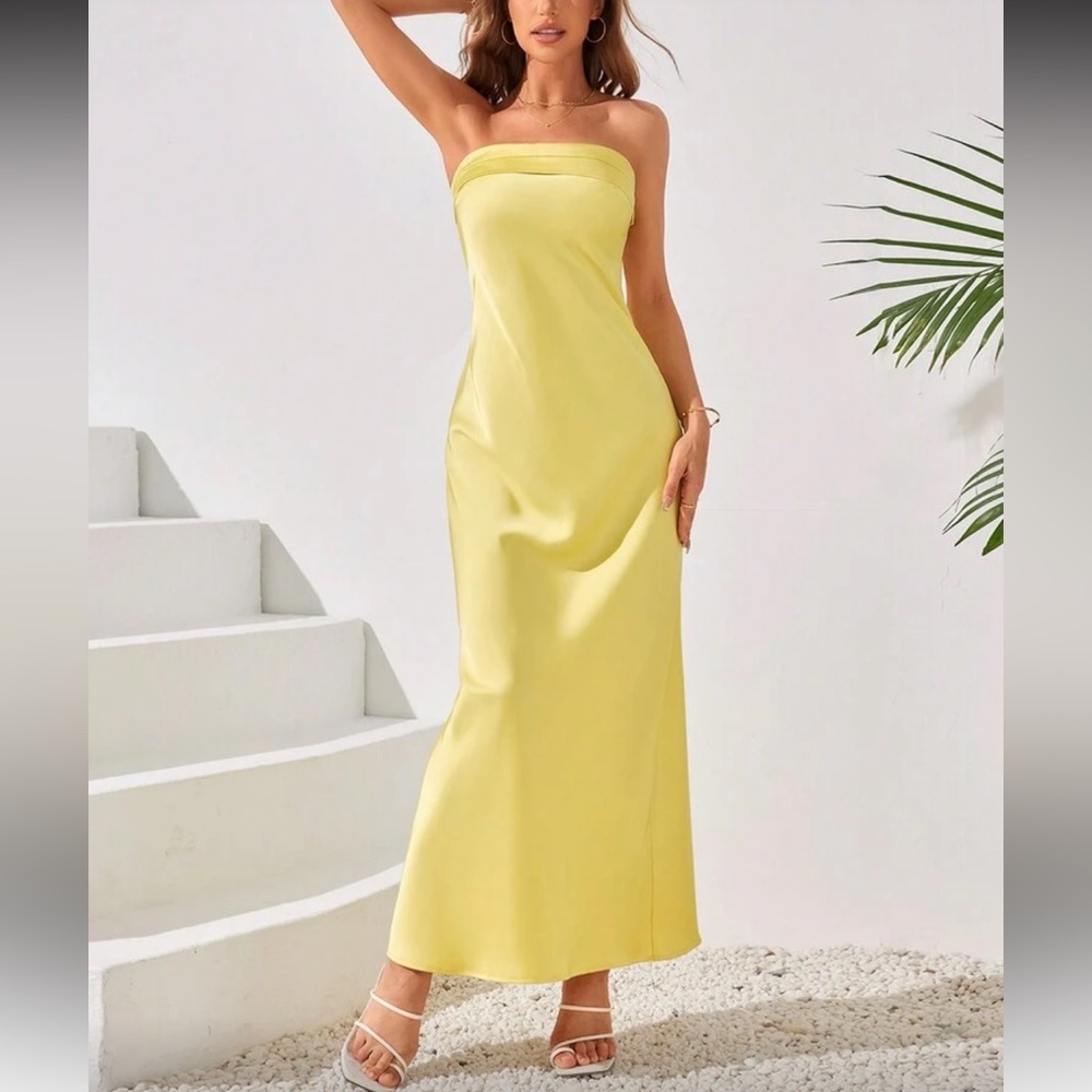 Elegant Yellow Strapless Dress